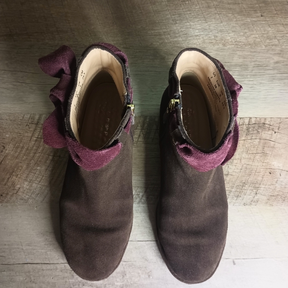 Hush Puppies Moyen Bow Ankle Boots Womens 7 Brown Burgundy Suede Kawaii Twee - Picture 7 of 11